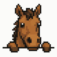 Fototapeta premium Charming pixel art horse peeking over edge with friendly curious eyes