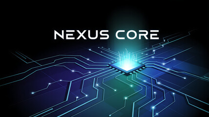 Digital network connections form a futuristic blueprint on an abstract blue circuit board.
