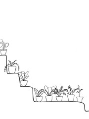 Potted Plants on Staircase, Text Overlay, Printable Art