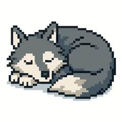 Obraz premium Adorable pixel art husky puppy sleeping peacefully in a cute curled-up pose, perfect for playful designs