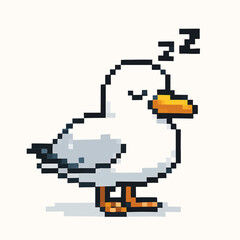 Fototapeta premium Charming pixel art seagull peacefully sleeping, bringing cute vibes to any project.