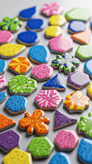 Vibrant Hand-Painted Ceramic Tiles: Abstract Shapes, Bold Colors, Playful Designs, Studio Shot.