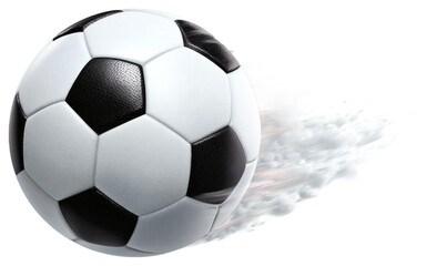 Naklejka premium A high-speed soccer ball in flight with motion blur, capturing the dynamic energy of sports competition and active play.