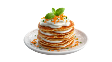 Delicious Pancakes Stacked High Topped with Cream and Mint