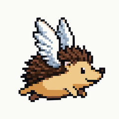 Obraz premium Pixel art hedgehog with wings soaring, perfect for children's books, games, and playful design