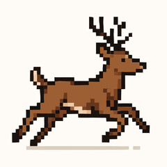 Obraz premium Dynamic pixel art deer leaping across space, conveying a sense of freedom and energy, perfect for designs