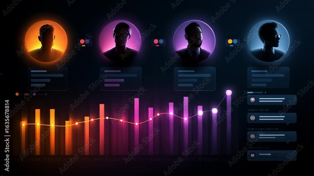 Aufkleber dynamic virtual meeting setup showcasing user profiles and analytical data in an engaging digital en