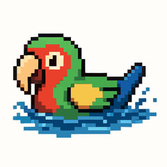 Obraz premium Pixelated parrot swimming in water, retro video game style, perfect for digital projects