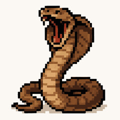 Fototapeta premium Pixelated cobra snake with open mouth ready to strike, perfect for gaming and design needs