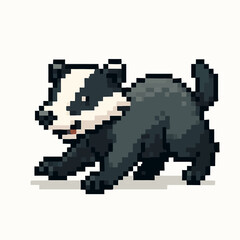 Fototapeta premium Charming pixel art badger illustration, perfect for gaming, design projects, and animal themes
