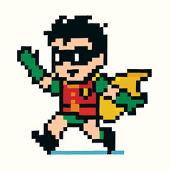 Obraz premium Pixel art superhero running forward with cape, dynamic action, perfect for gaming or comic designs