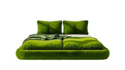 Green eco bed isolated on white background for bedroom interior concept
