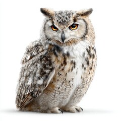Obraz premium Majestic Eagle Owl Staring, Isolated on White