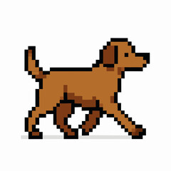 Pixelated brown dog walking with confident stride, perfect for retro gaming designs and pet branding