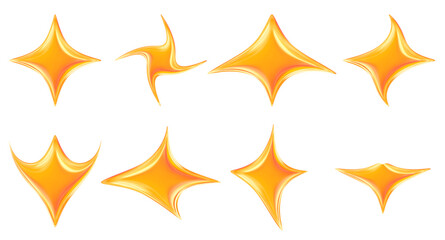 3d neon orange sparkle star set. Stock vector illustration on isolated background.