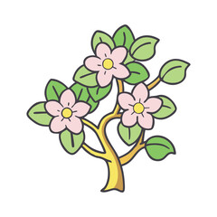 Illustration of a flowering tree with pink blossoms and green leaves spring season art vector