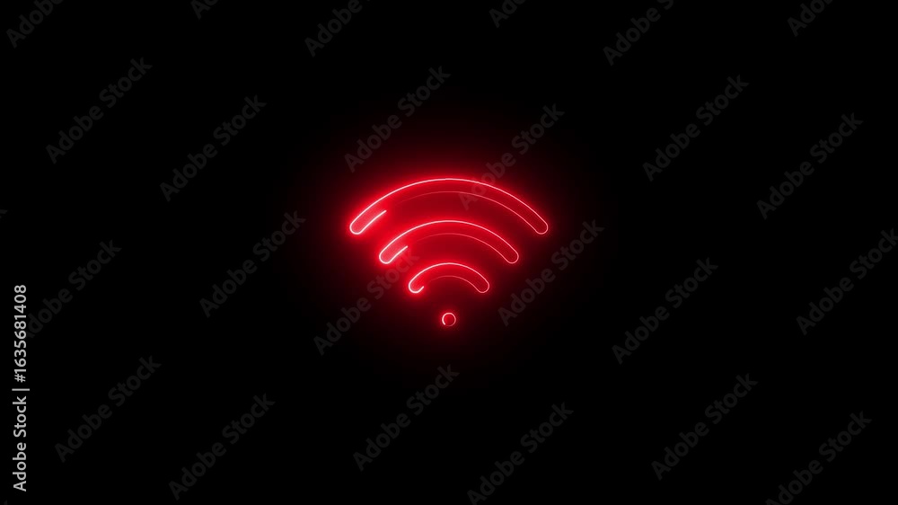 Poster digital communication and technology concept with a glowing wifi sign,glowing red neon wifi icon on 