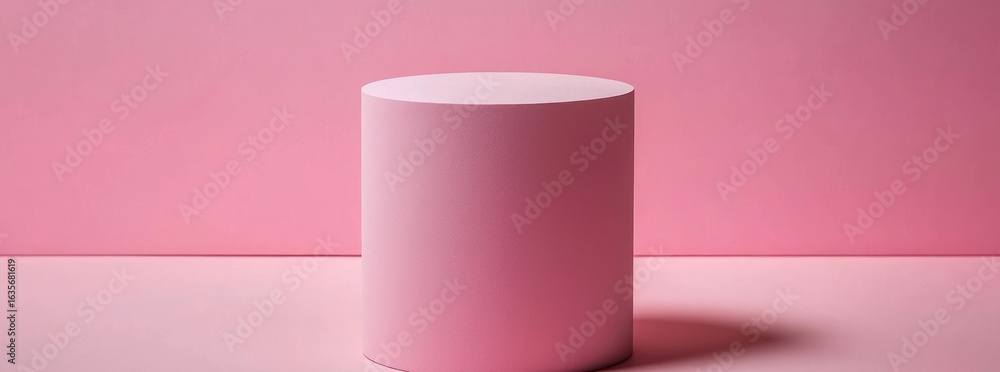 Poster pink cylinder displaying a textured surface on a pink background in a studio setting