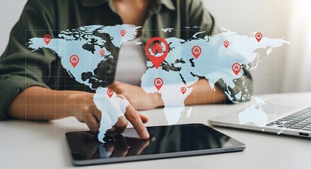 Global Real Estate Investment on Tablet - World Map and Property Locations