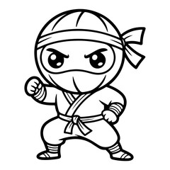 Obraz premium Cartoon ninja in fighting stance Colouring Page