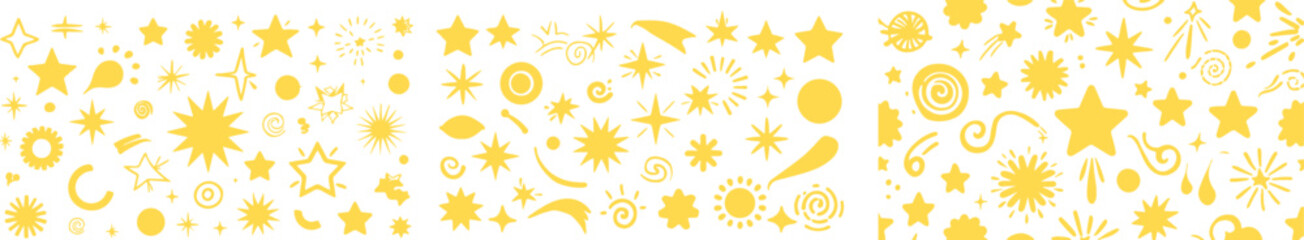 Hand-Drawn Star Firework Icon Set – Crayon and Brush Sparkle Vectors with Light Burst Shapes for Party Designs, Celebration Graphics, and Sky-Themed Backgrounds