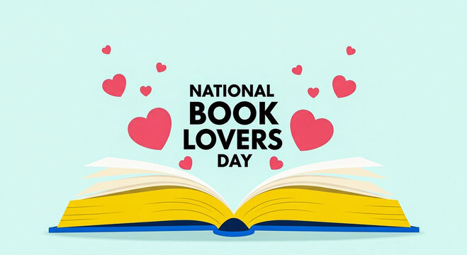 Illustration an open book with hearts celebrates national book lovers day - Powered by Adobe