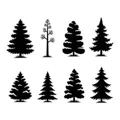 Obraz premium Black Silhouettes of Various Pine Trees Collection