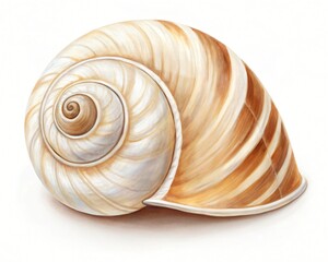 Detailed Close up of a Spiral Seashell with Beige and Brown Stripes Ocean