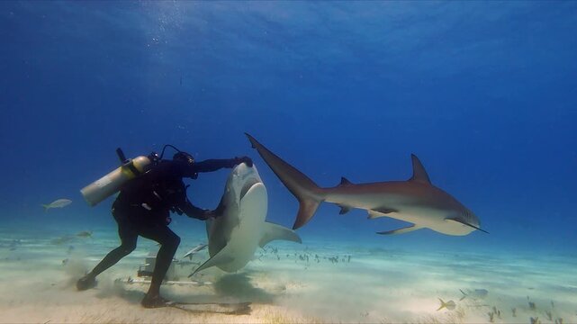 tiger shark turned by diver