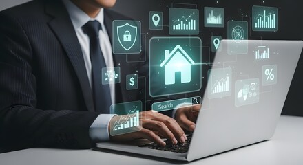 digital business concept with virtual reality technology and online data analytics tools