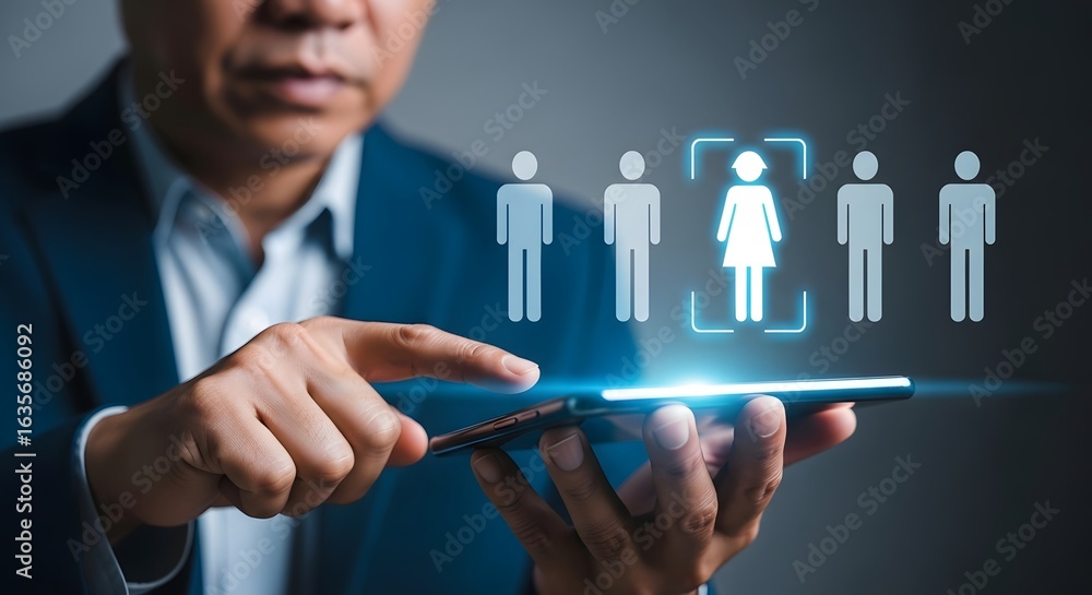Poster digital talent acquisition concept using touchscreen device for effective hiring process