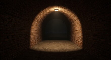 Dark Brick Tunnel Illuminated by Single Light Source: Mysterious and Atmospheric 3D Render
