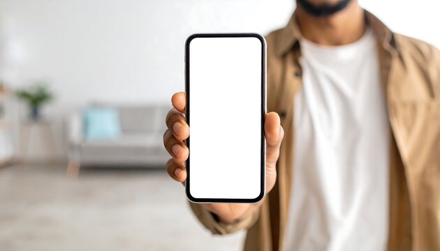 Person holding a blank smartphone
