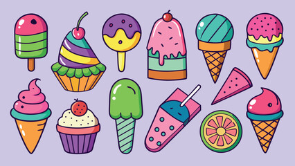 Illustration of an ice cream cone topped with three bright scoops, representing a fun and delicious treat..eps