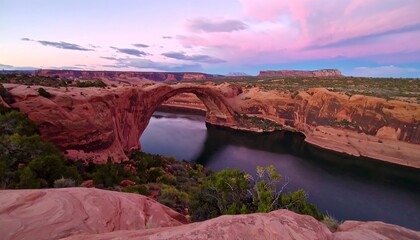 Scenic canyon bridge at sunset