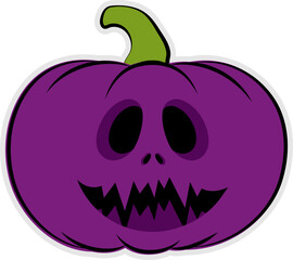 Halloween scary purple pumpkin with smile and happy face. 