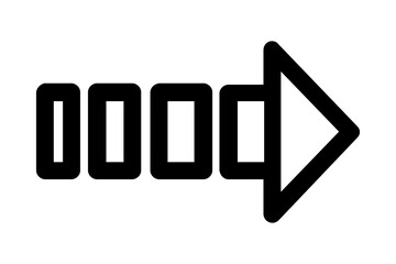 Straight pointed arrow icon. Black arrow pointing to the right. Black direction pointer
