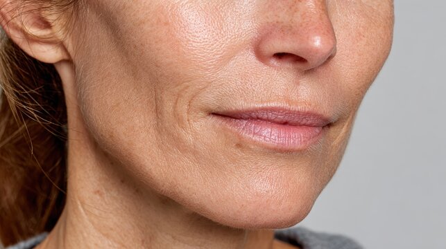 Close-up view of woman's lips highlighting perioral rhytids due to smoking and aging