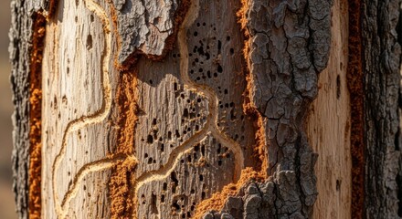 Intricate etchings on a tree trunk unveil nature's artistry and a history of life
