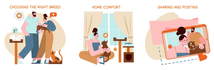 Cat Adoption and Sharing Moments Vector Illustration