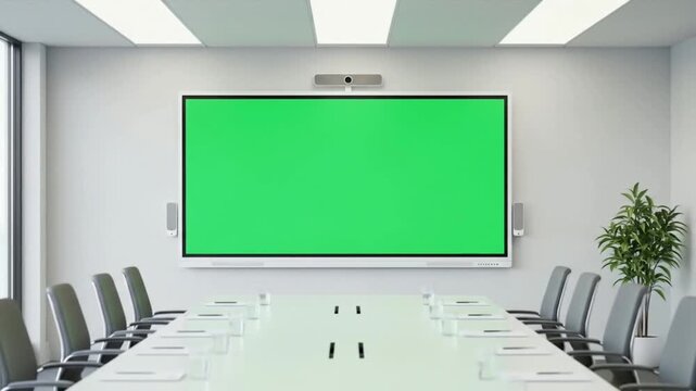 empty modern meeting room green screen display