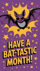 Celebrate the fun and whimsy of a bat-tastic month with this vibrant pop art greeting card featuring a stylish bat in sunglasses