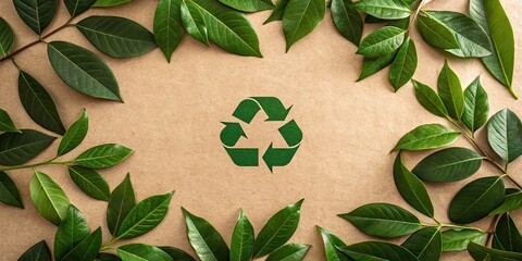 professional high quality Green Leaves and Recycling Symbol on Brown Paper Background