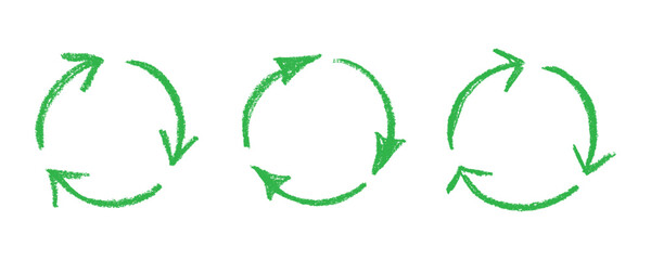 Set of hand drawn recycle arrow icon Recycling resources symbol Reuse of materials, zero waste, green environment, saving the planet