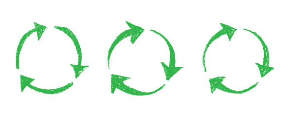 Fototapeta premium Set of hand drawn recycle arrow icon Recycling resources symbol Reuse of materials, zero waste, green environment, saving the planet