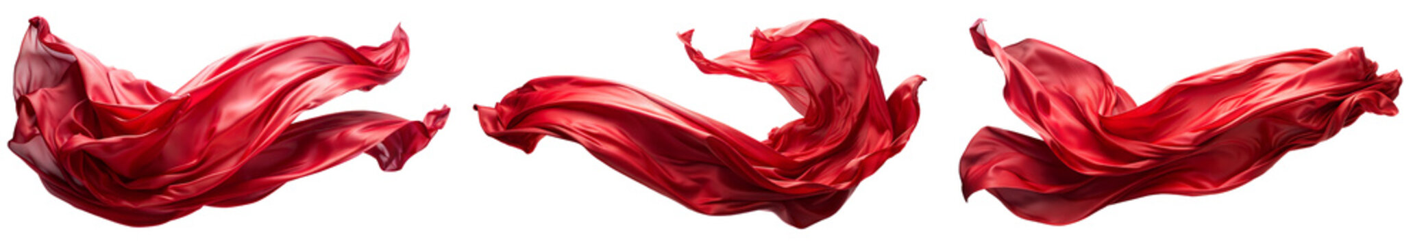 red silk cloths, flying, isolated on a transparent background. PNG cutout or clipping path.	
