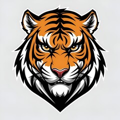 Fototapeta premium Tiger head mascot logo for t-shirt, fierce expression, bold black outline, esport style, transparent background PNG 