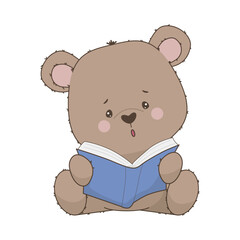 Cute Bear Reading a Book Vector Illustration