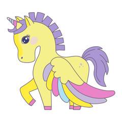 Colorful Winged Unicorn Vector Illustration
