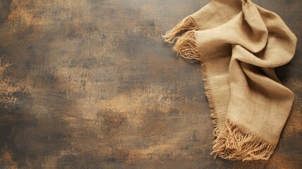 Natural linen cloth on dark rustic surface